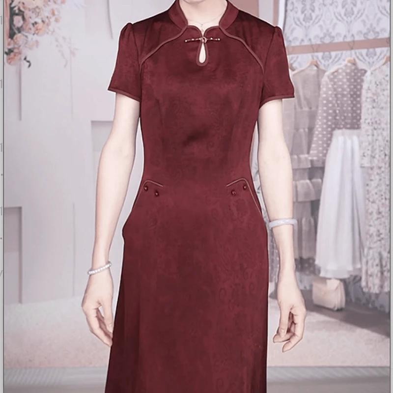 2025夏季新款高端精致中式复古国风优雅修身显瘦妈妈装洋气连衣裙
