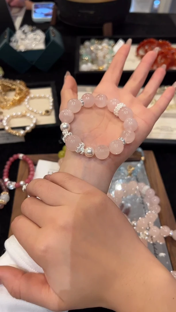 未镶嵌手链水晶西柚粉设计款手串