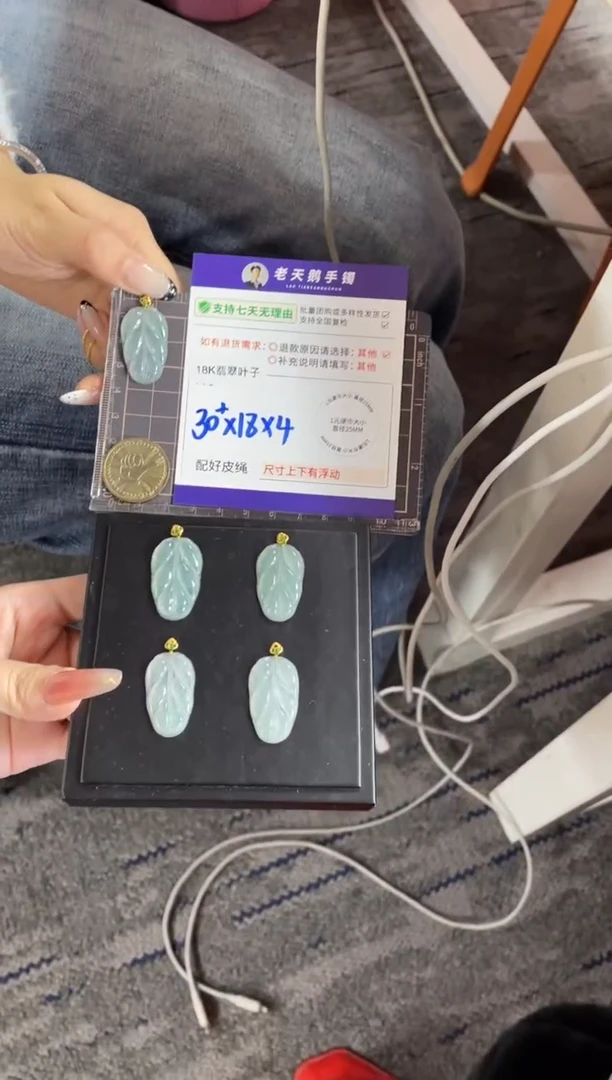 18K金镶嵌挂件翡翠叶子FL6/多样性发其一CP配绳
