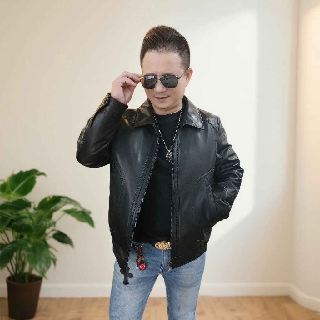 HRJS.HREY/亨利杰森山羊皮内胆可拆卸鹅绒保暖商务休闲夹克真皮