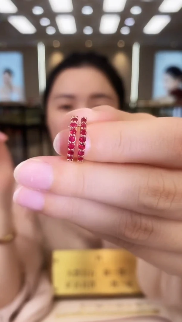 银S925镶嵌耳饰红宝石09