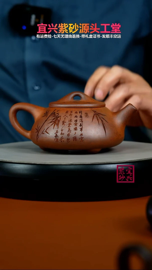 茶壶紫砂蒋静明天星泥松竹景舟石瓢300CC
