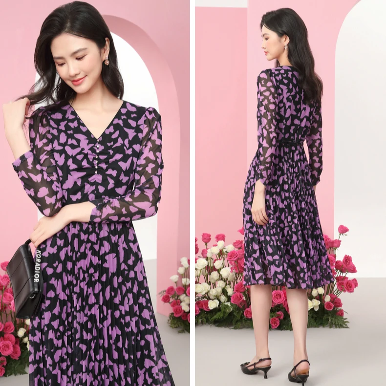 【欧若假日风】法式尤莱特气质长袖女装碎花优雅连衣裙KF10003S5