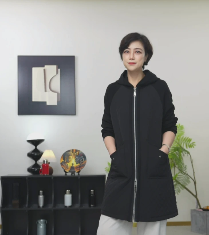 【U.M】川行驼绒连帽菱格风衣款棉服显瘦