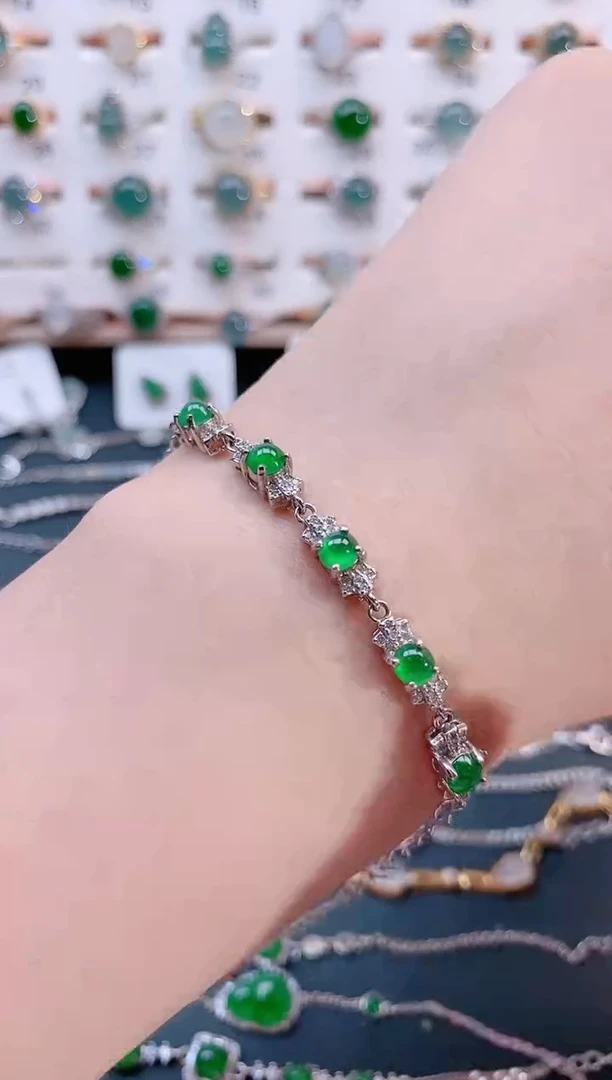 银S925镶嵌手链翡翠天然翡翠