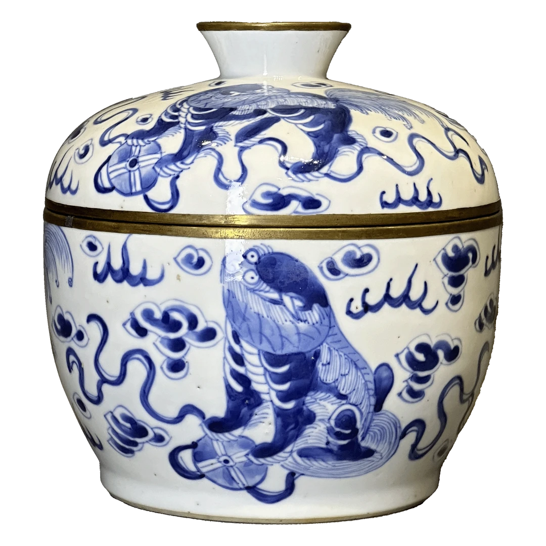 25045514y青花狮子绣球盖缸