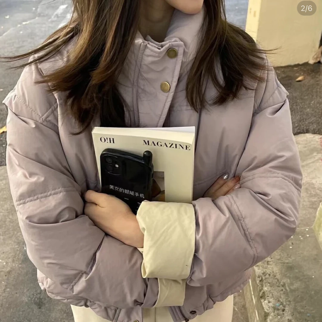 简约面包服冬季小个子短款立领撞色设计感保暖羽绒服女款