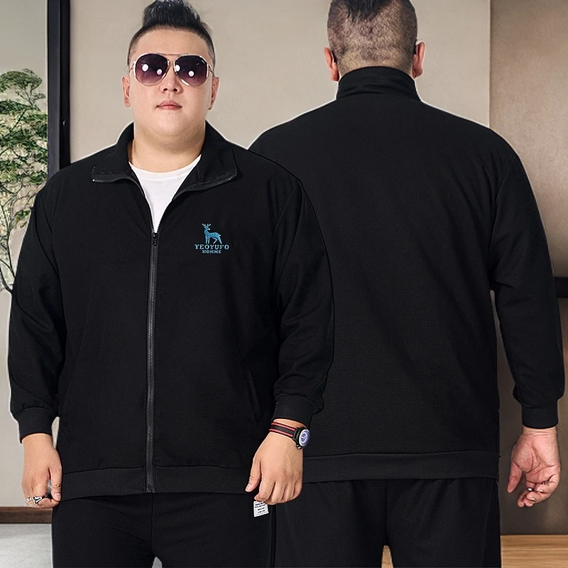 春秋季大码男装夹克男士休闲运动立领开衫外套薄款黑色200斤以上