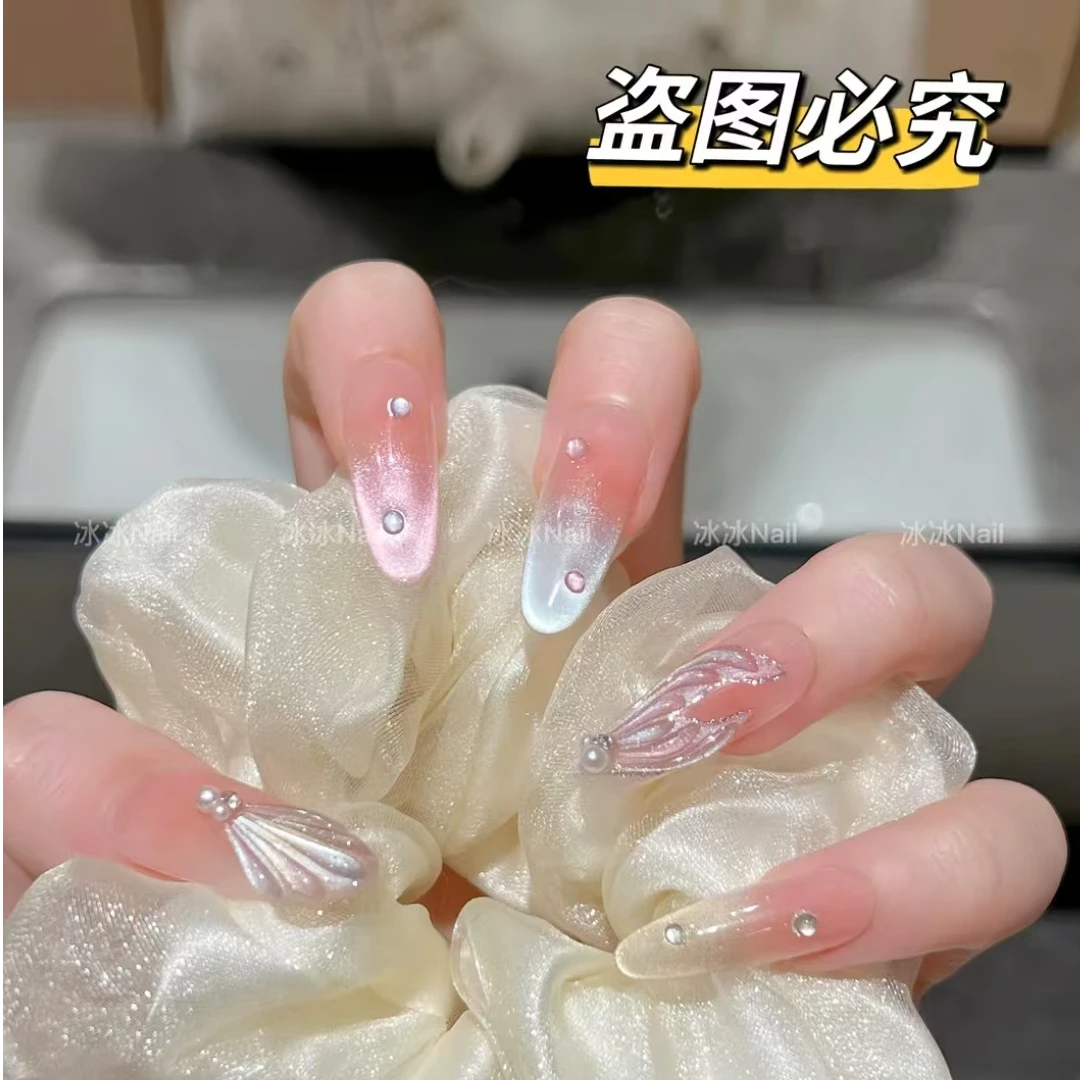 【梦幻人鱼】新款彩虹猫眼纯手工穿戴甲手绘人鱼美甲10片