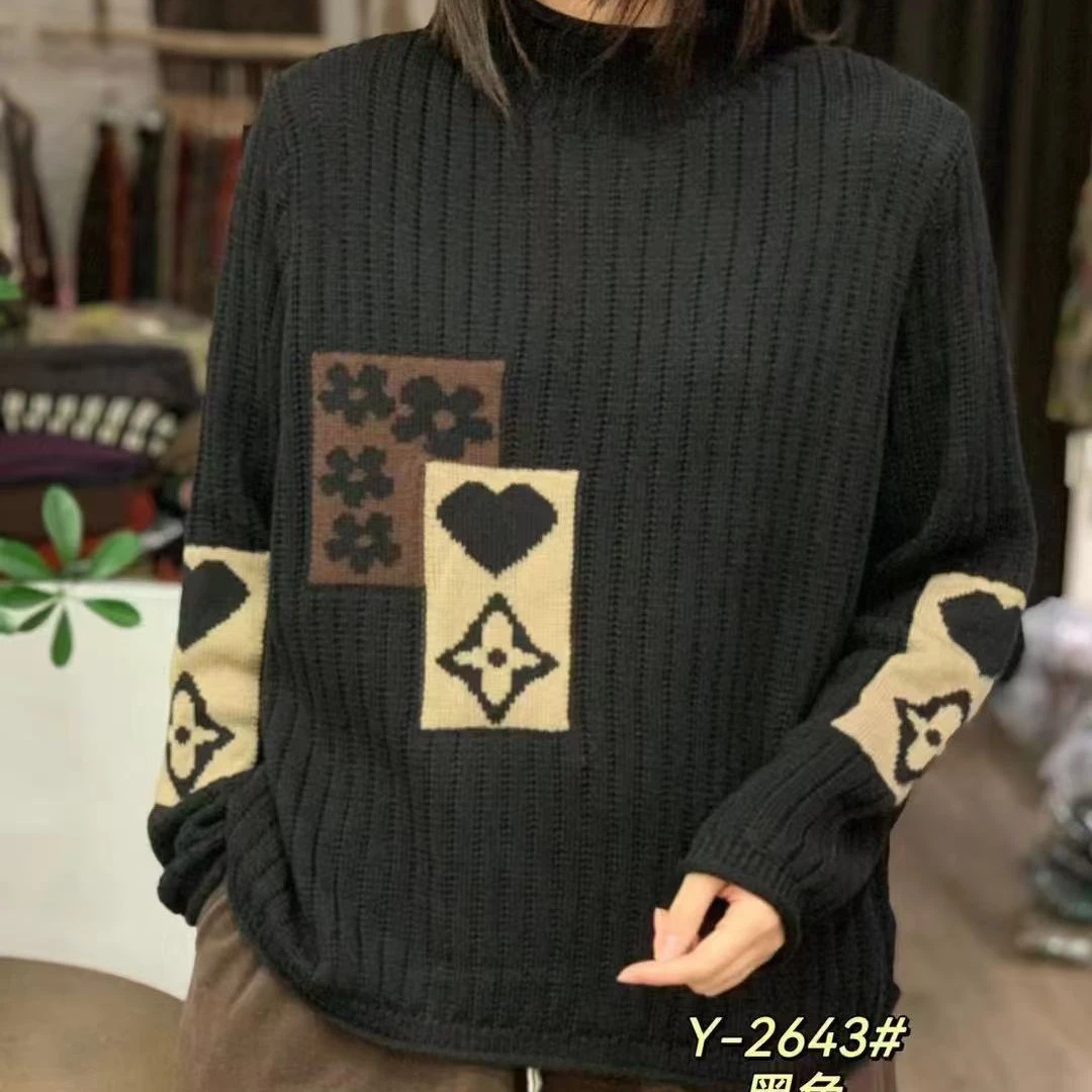 新款118桃心棉线针织衫秋冬高品质圆领高端洋气气质女款时尚套头