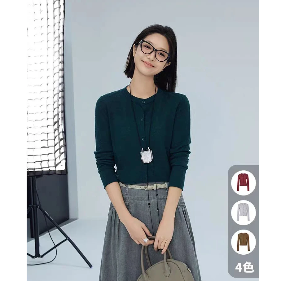 美洋MEIYANG【现货】高智学姐羊绒开衫 卷边短款长袖针织空调衫