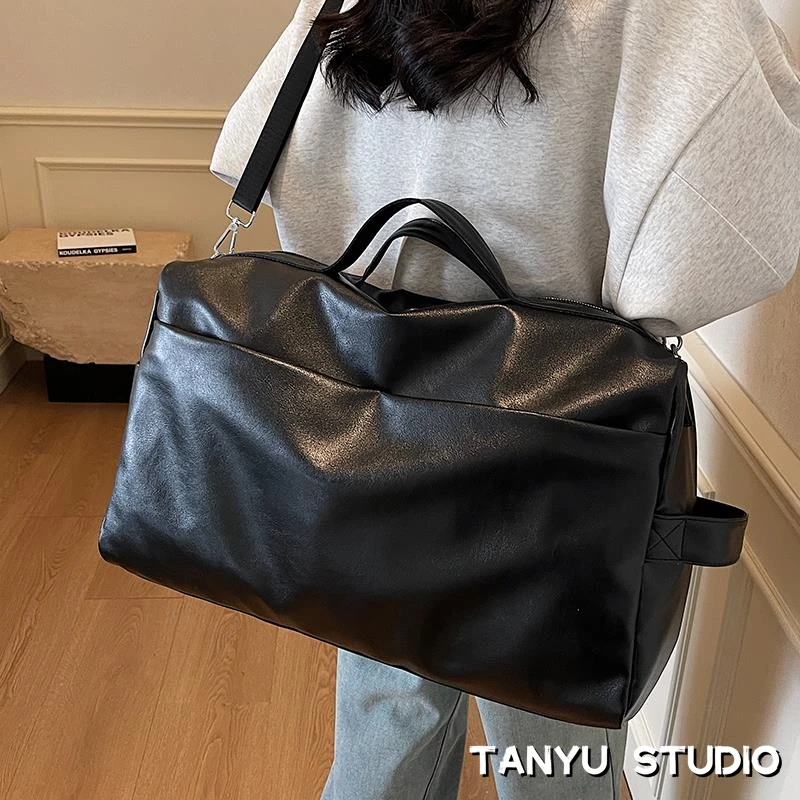 探屿短途出差大容量旅行包PU皮复古行李包新款手提包收纳包斜挎包