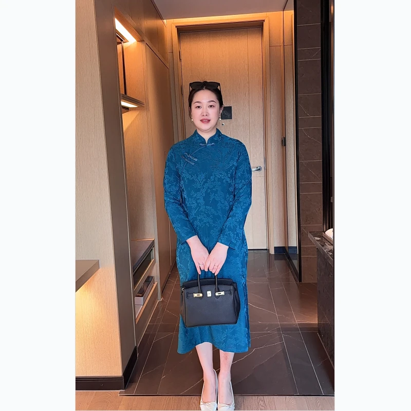 秋季新中式高端喜婆婆婚宴装A字旗袍婚礼妈妈礼服圆领国风连衣裙