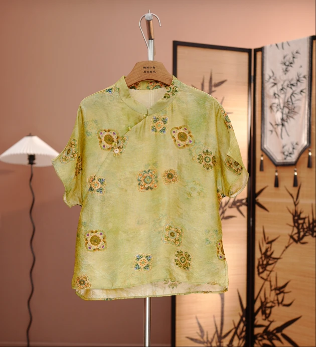 【青柠】夏季新款新中式斜襟国风气质短袖女