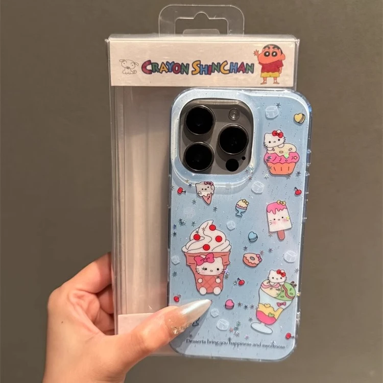 蓝底满屏闪粉冰淇淋KT适用苹果16promax手机壳新款15pro17promax