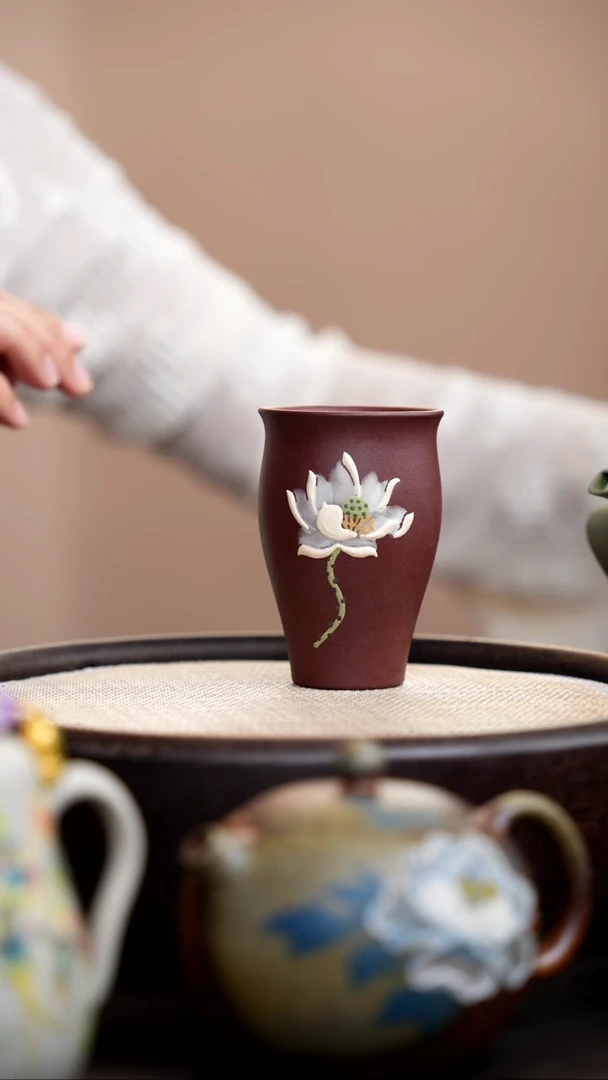 茶壶紫砂紫泥闻香杯白莲