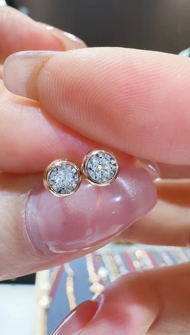 【闪购商品】钻石耳钉18K金镶嵌泡泡耳钉玫瑰金