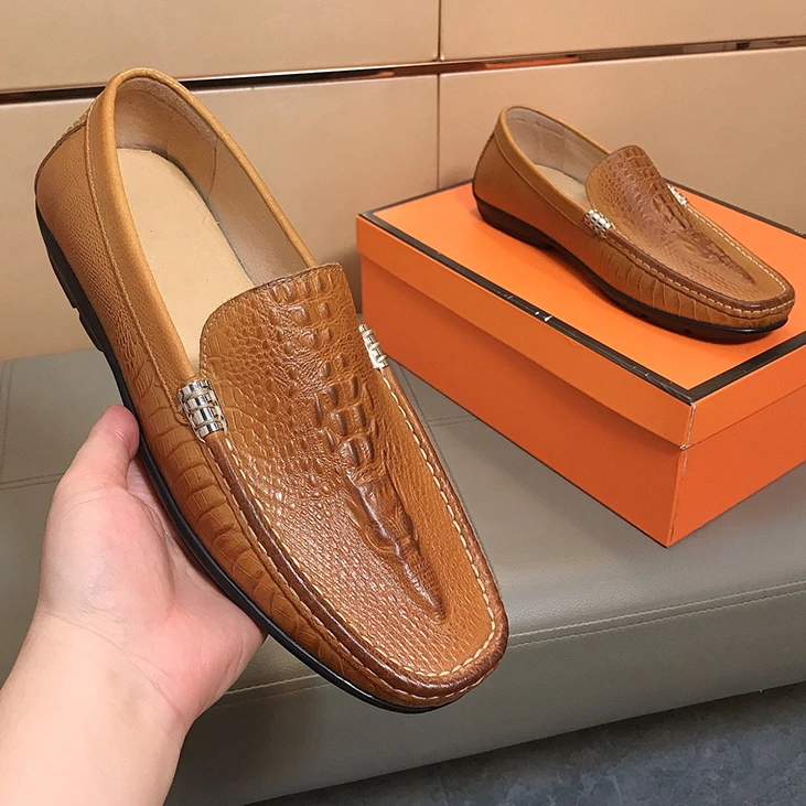 真皮男士豆豆鞋新款欧洲站鳄鱼纹软底透气潮牌一脚蹬休闲驾车男鞋