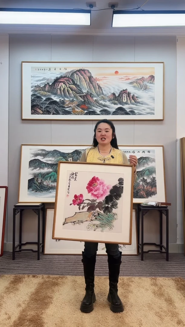 国画手绘牡丹62*62尺寸