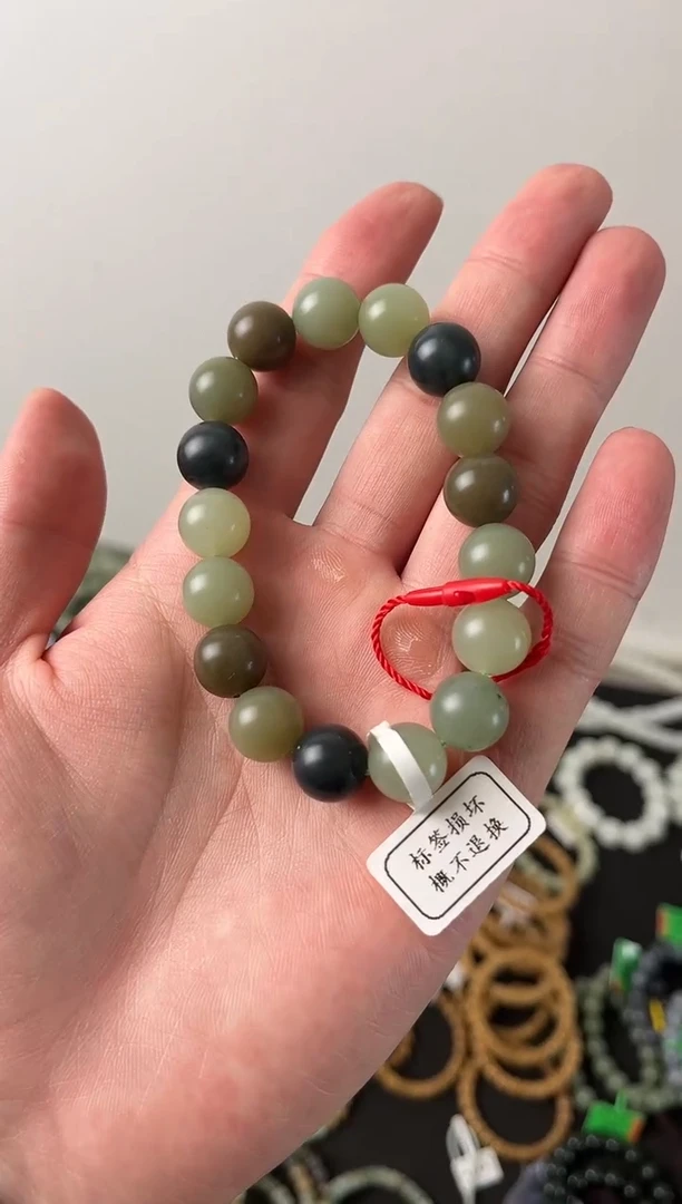 【闪购商品】和田玉手串未镶嵌若羌楼兰三色手串卡12mm微色差