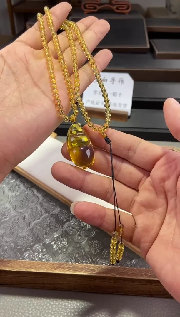 琥珀颈饰未镶嵌四季豆毛衣链一套