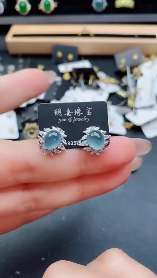 银S925镶嵌翡翠耳饰508