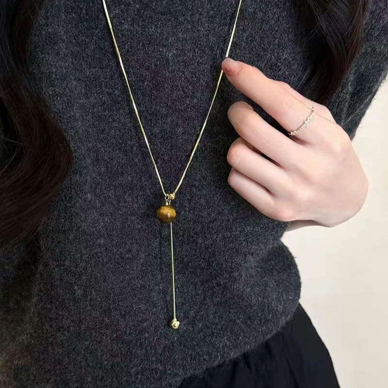 卡柒 铜合金项链 复古美拉德珠珠项链轻奢气质高级感秋冬毛衣链女