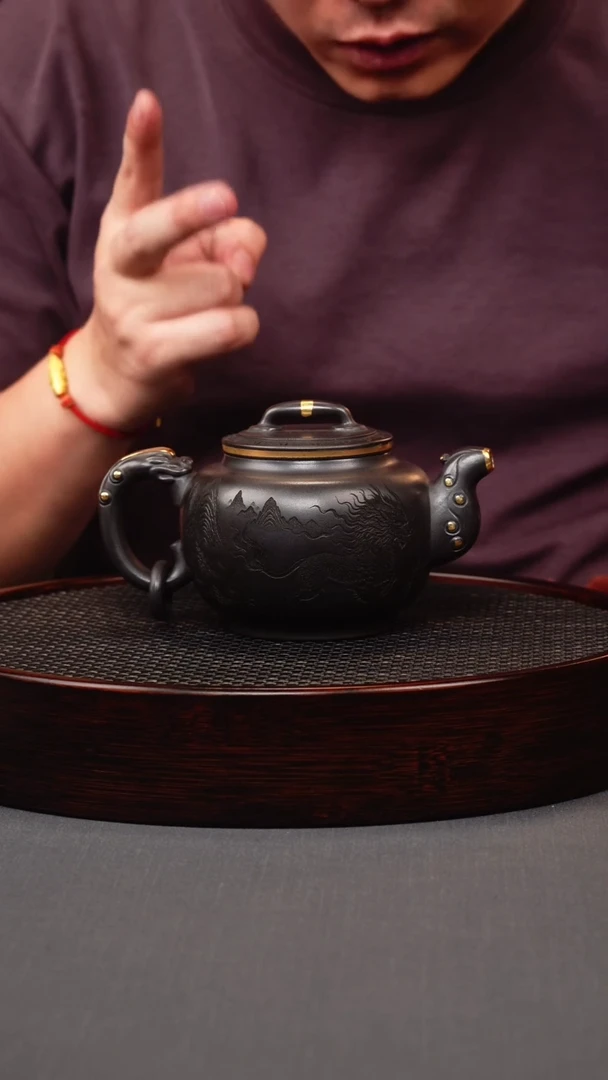 茶壶紫砂石黄描金单圈龙尊