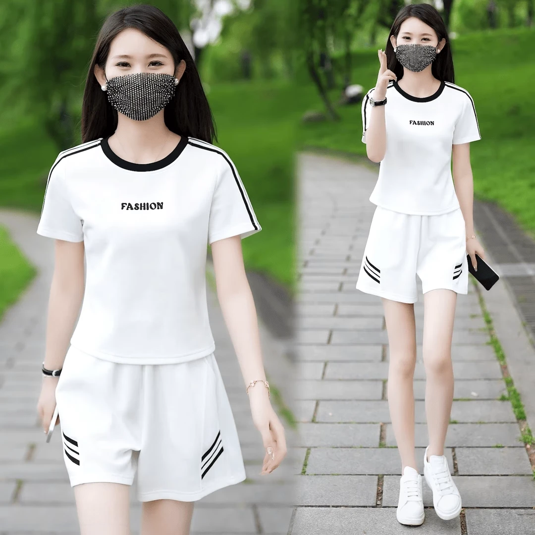 La babite 时尚休闲套装2025夏季新款洋气短袖上衣短裤运动两件套