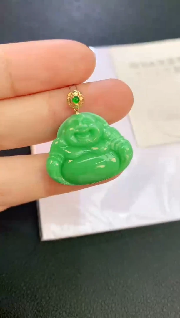 翡翠18K金镶嵌颈饰赠礼盒证书 麦麦