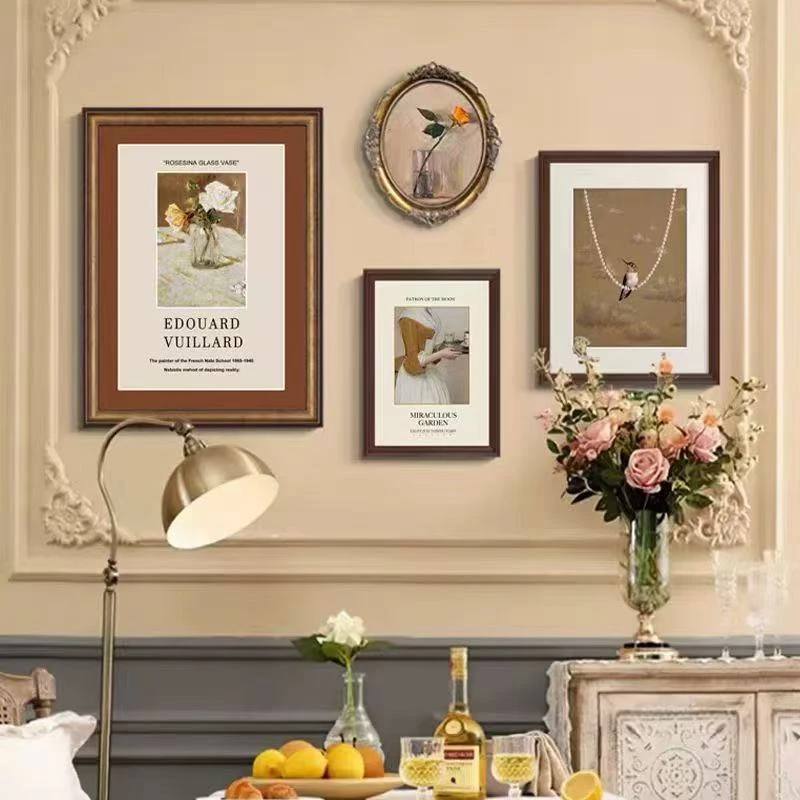 法式小众复古风艺术挂画客厅沙发背景墙美式复古客厅艺术组合挂画