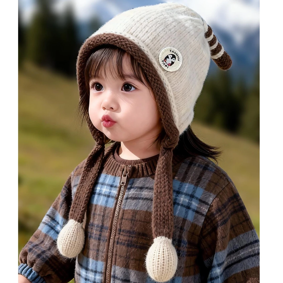 儿童帽子秋冬季保暖加厚针织护耳毛绒帽男孩女宝宝可爱防风毛线帽