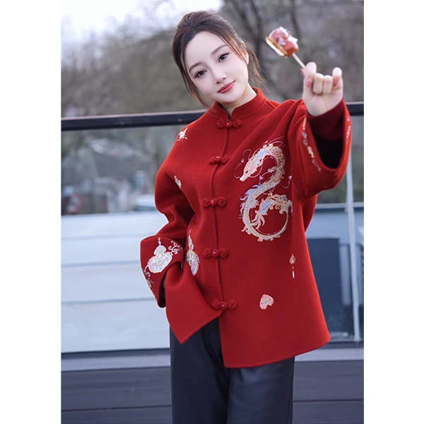 LulusMiracle【游云苍龙】秋冬新年定制中国风重工刺绣双面羊毛外套