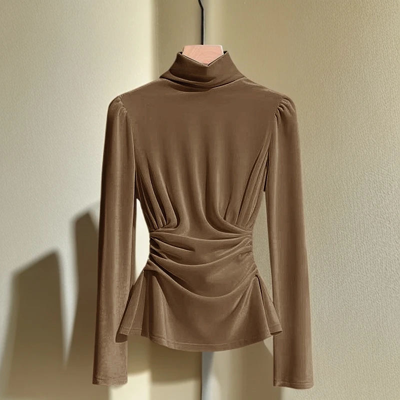 【现货】法式独特超好看小香风衬衫2025年轻奢高级感咖色丝绒上衣女