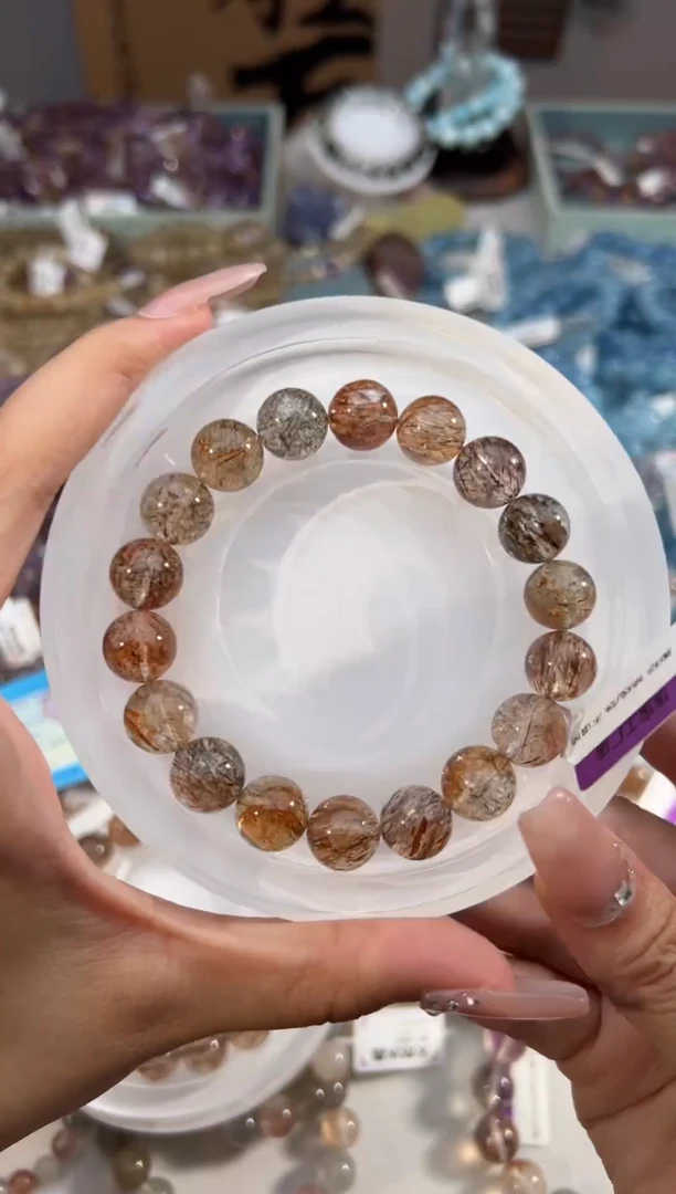 水晶手串未镶嵌黑金超七手串11+