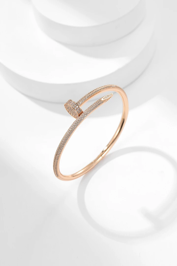 钛钢手镯 高版本钉子手镯镀18K玫瑰金白金情侣男女手镯满天星手镯