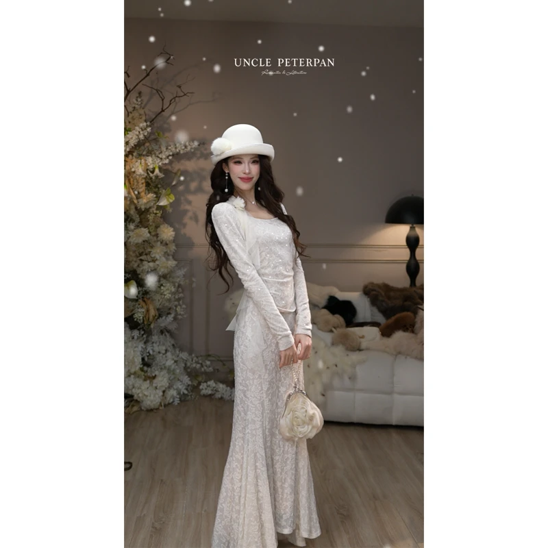 彼得潘大叔《蕾丝气息》高级设计感气质蕾丝上衣设计感半裙套装