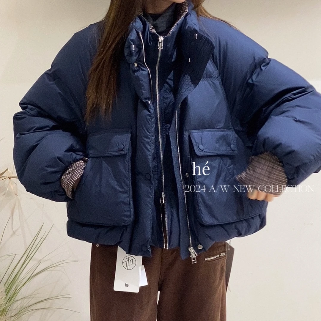 he+6762新款设计感甜酷风立领防风显瘦羽绒服