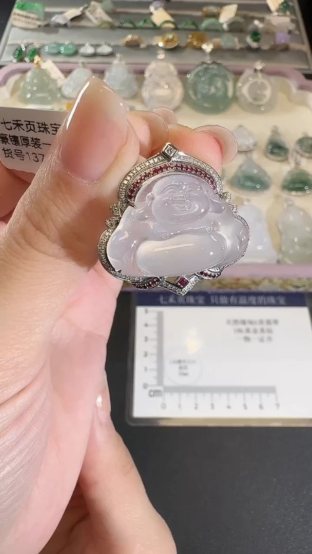 吊坠(不含链)18K金镶嵌翡翠【源头工厂】钻石镶嵌