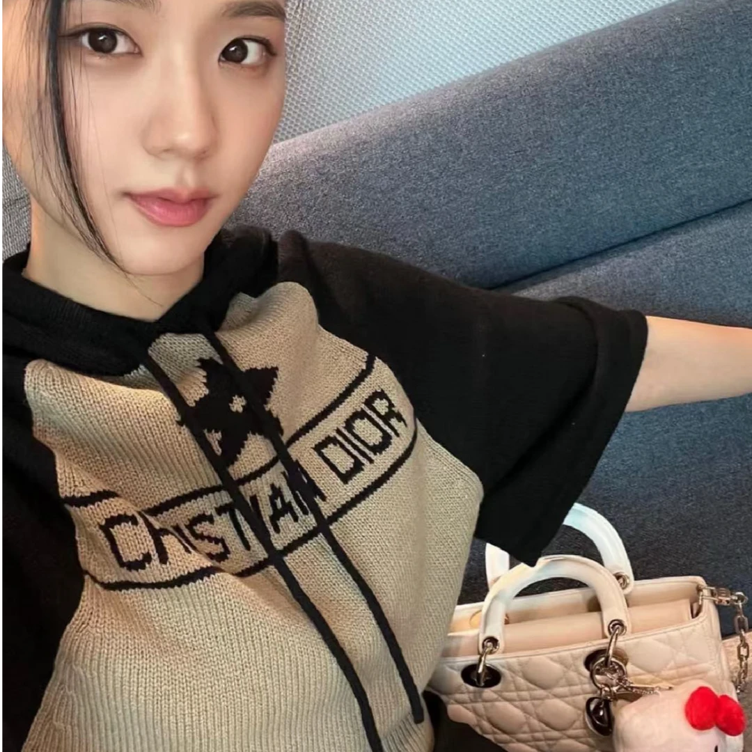 99新 DIOR/迪奥 22幸运星撞色针织连帽衫36码