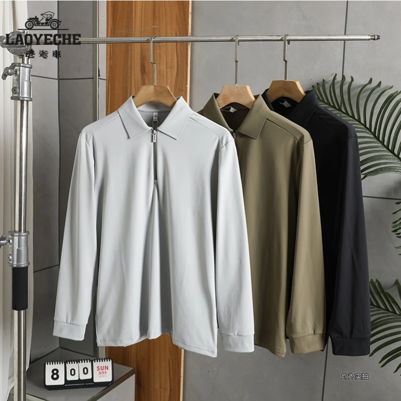 老爷车秋冬潮流男商务长袖Polo衫运动休闲轻奢简约弹力男士翻领