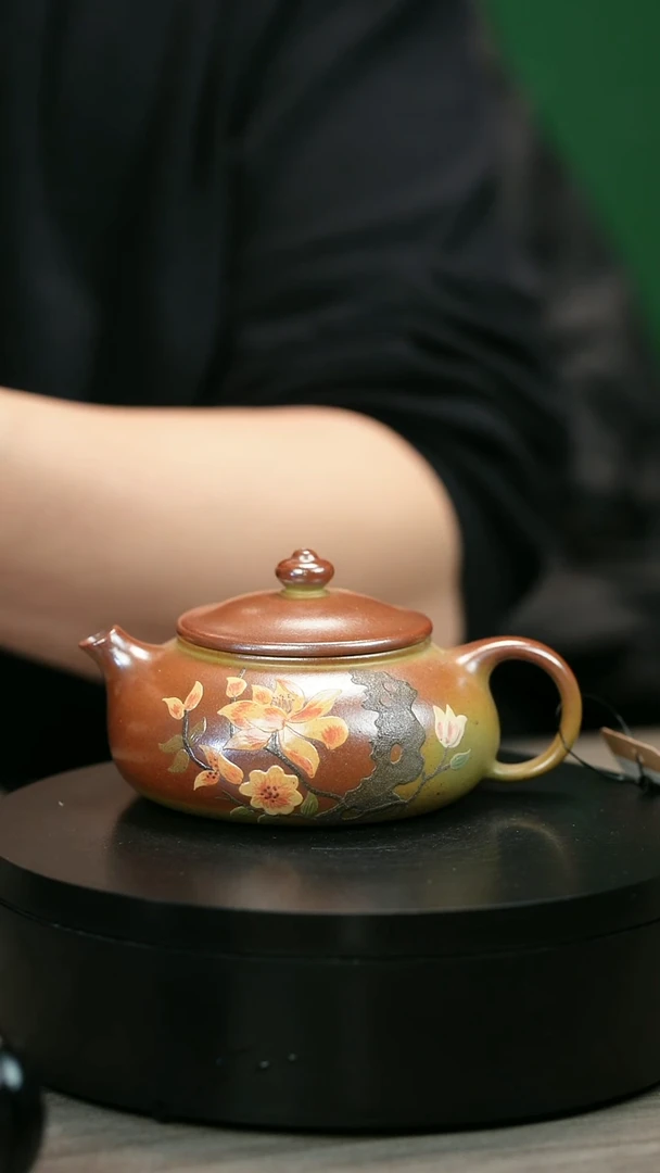 茶壶紫砂唐*H2372李小琴堆绘段泥花朵寒江