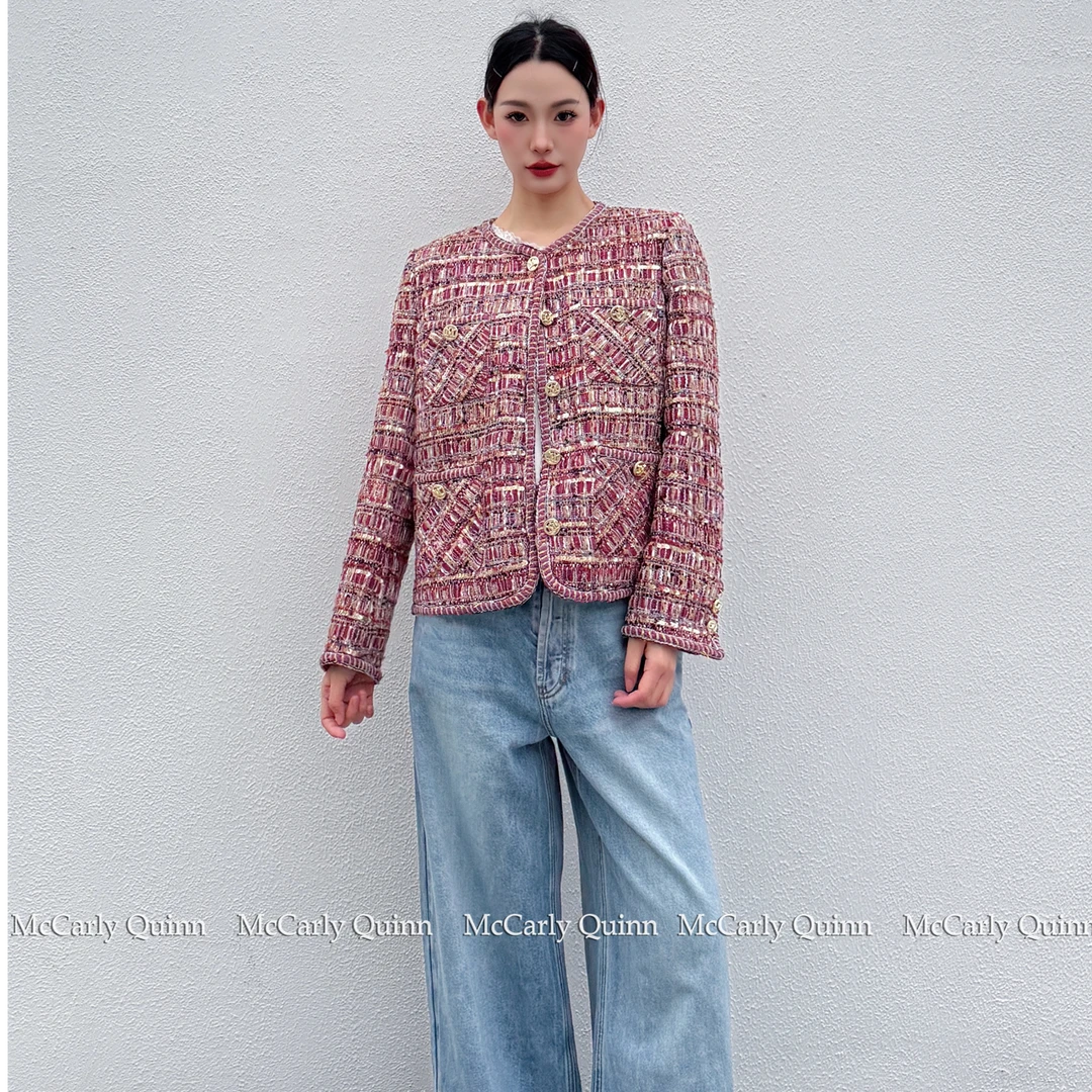 【年中钜惠】McCarlyQuinn鎏金玫瑰手工编织经典法风外套小香风外套