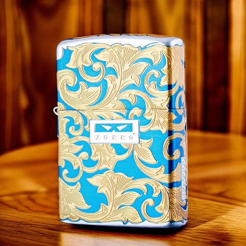 原装佐罗二代银蓝金唐草煤油打火机时尚个性潮流送男女士礼品防风