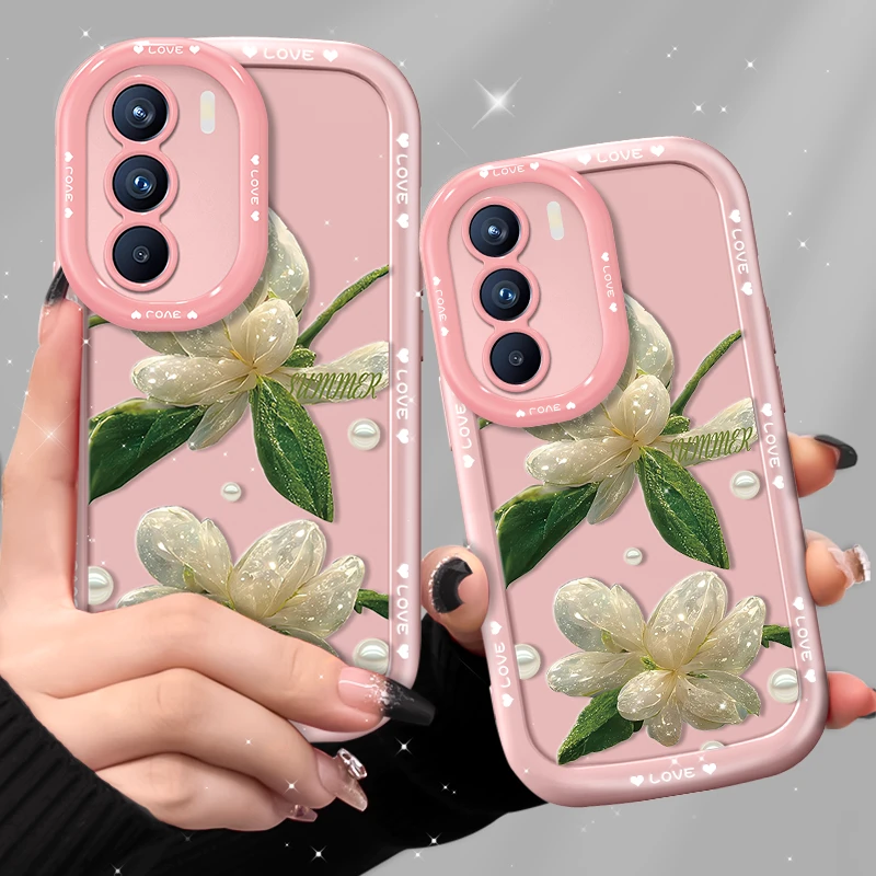 适用opporeno12手机壳水珠花粉色泡芙壳硅胶全包软壳防摔保护套女