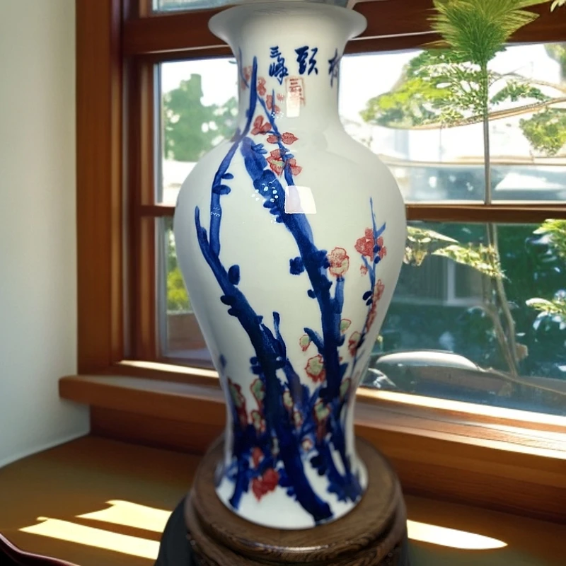 景德镇青花釉里红春在枝头非遗卢窑烧制玄关客厅书房卧室摆件