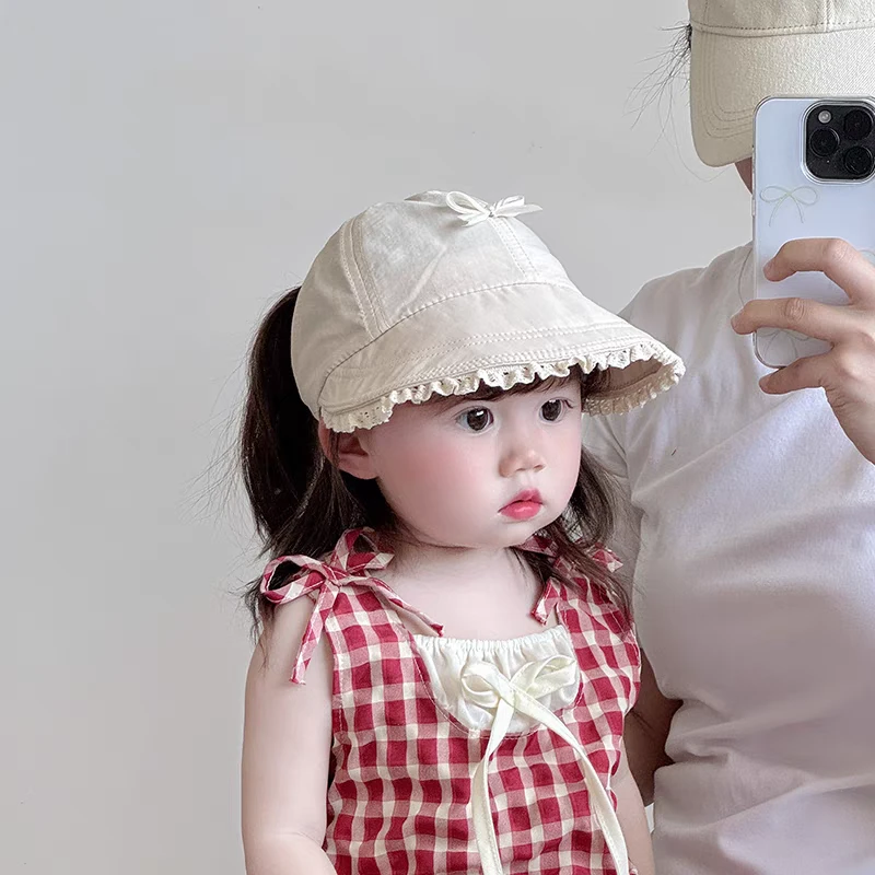 宝宝帽子春夏薄款速干透气蝴蝶结鸭舌帽棒球帽儿童可扎马尾防晒帽