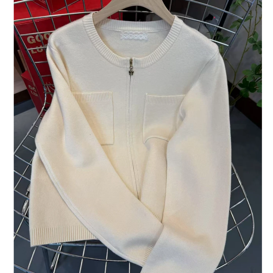 【乔恩清仓】春秋薄款拉链圆领针织开衫A0577