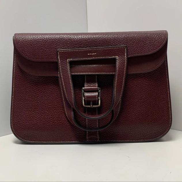 95新 Hermes/爱马仕 小花双双 Halzan 31 马鞍红 Togo皮 A刻 银扣