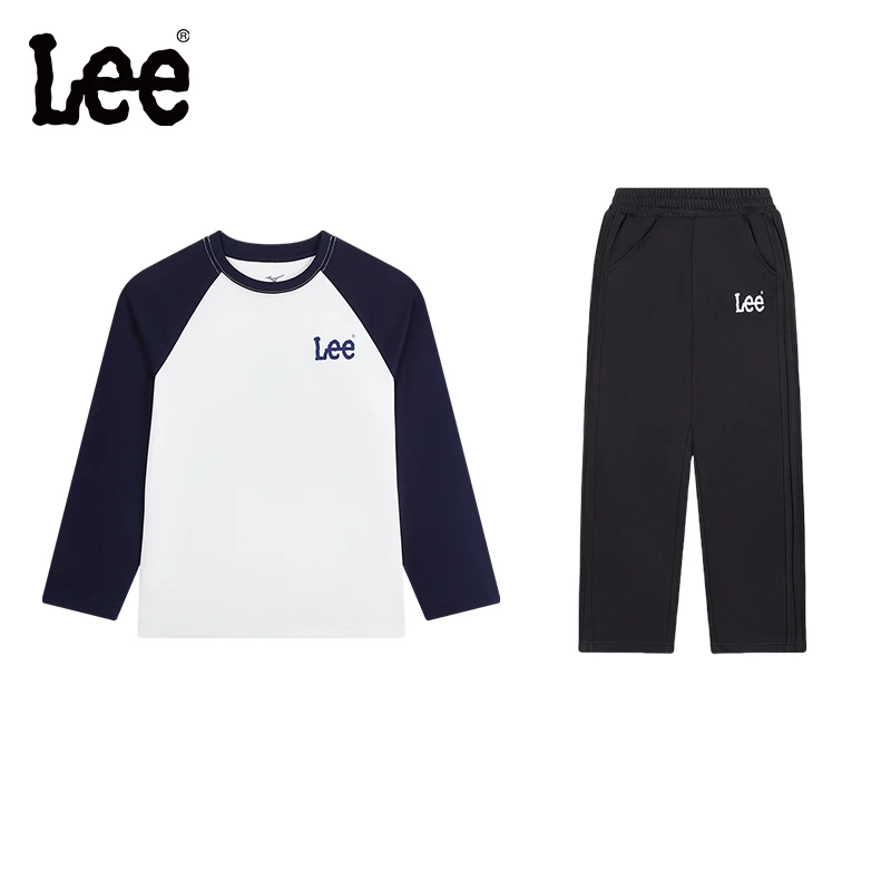 Lee儿童春季开学季潮童套装男童女童简约透气长袖T恤防蚊裤套装